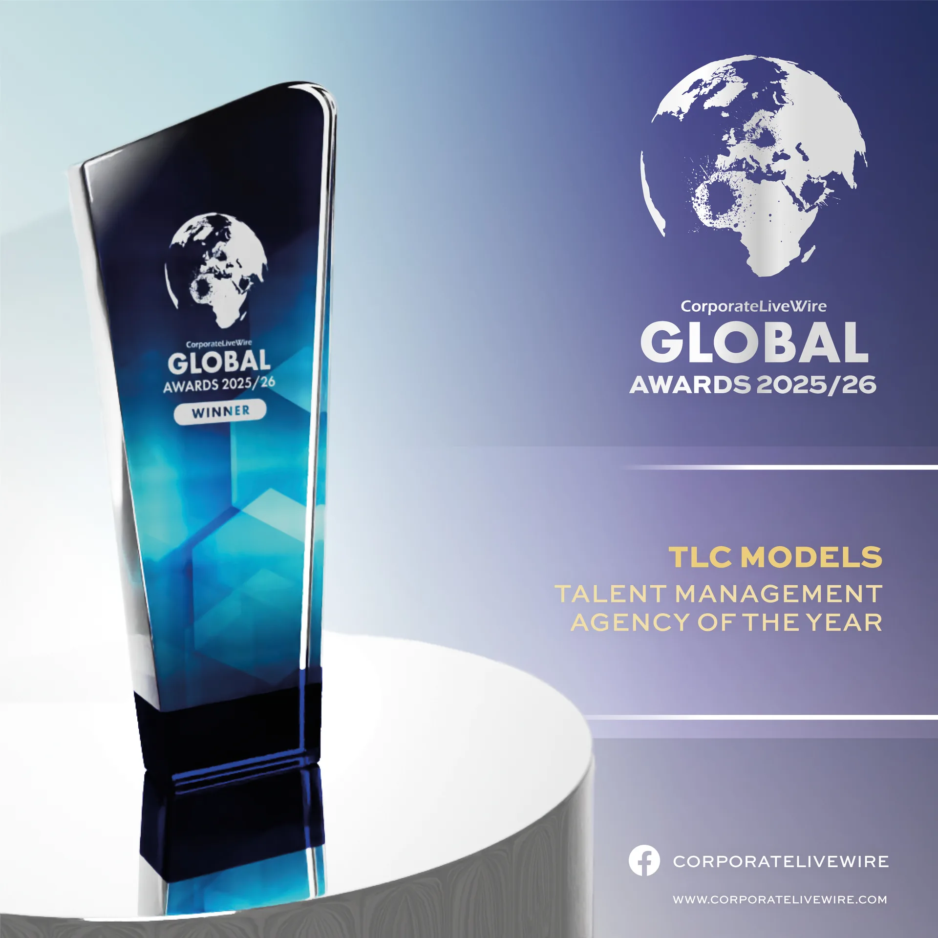 TLC Models — Tlc models global awards talent agency of the year trophy