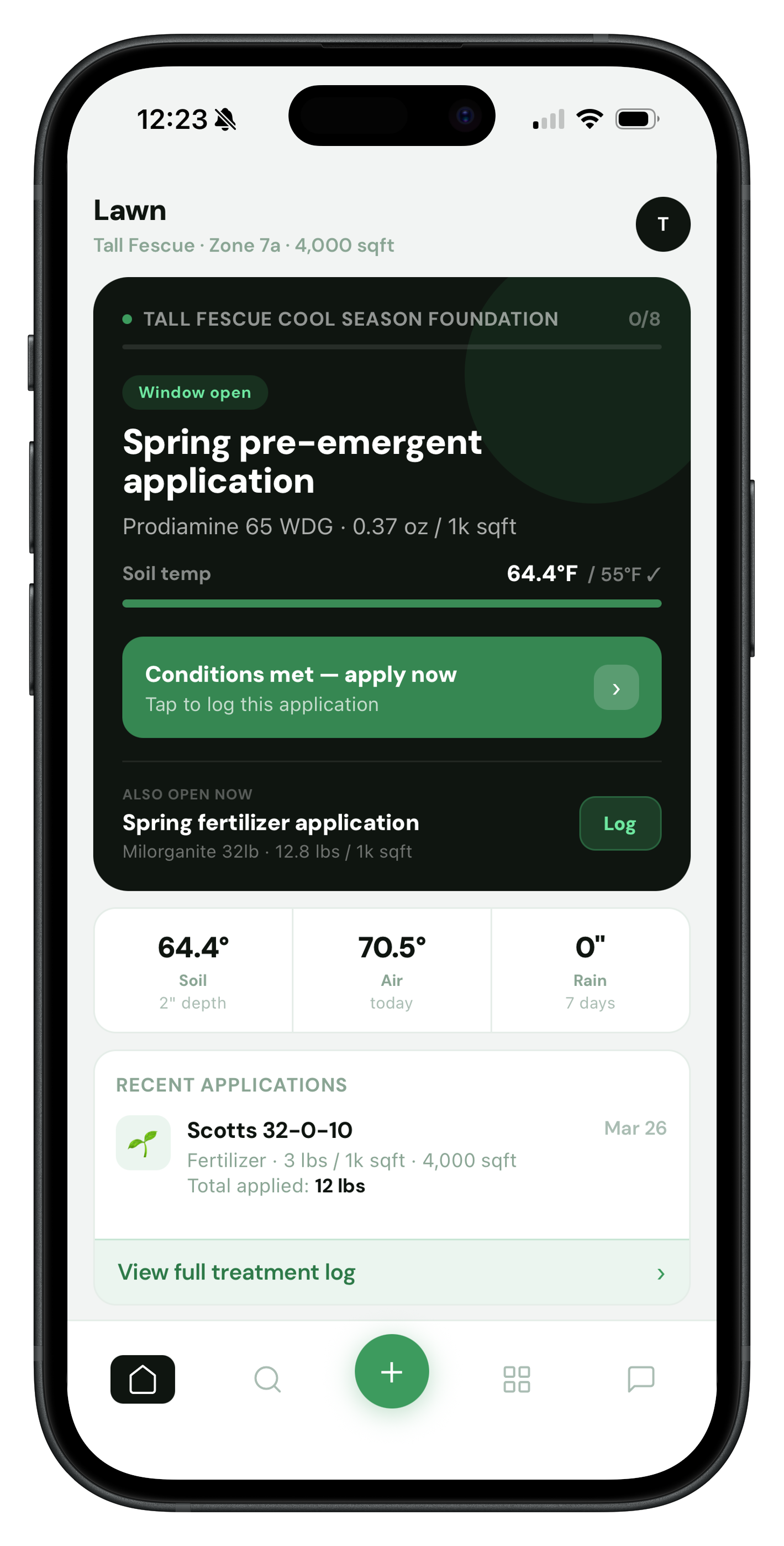 Turf app home screen