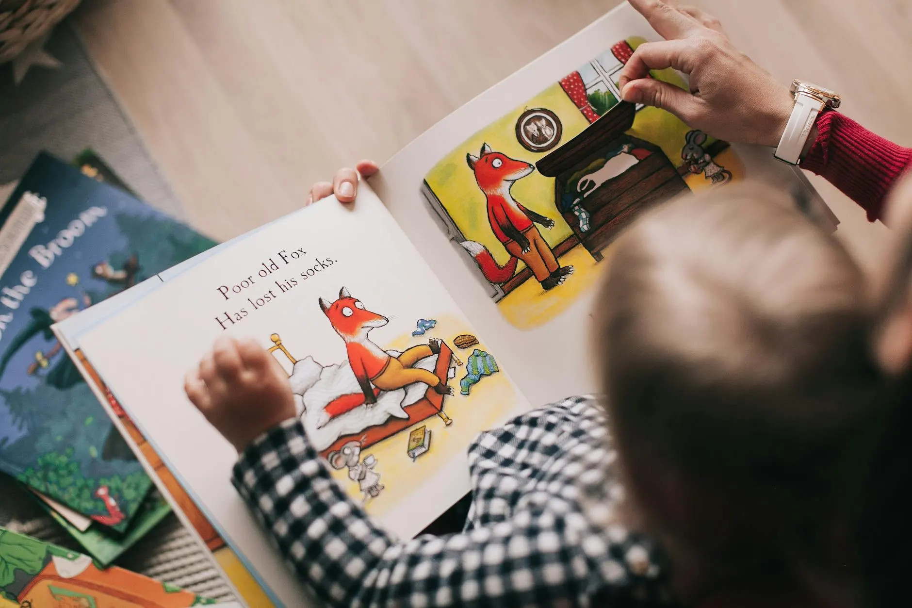 Criança a ler um livro ilustrado.