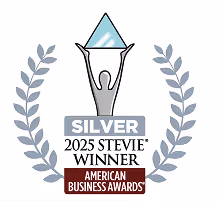 Silver 2025 Stevie Award winner trophy with laurel wreath on both sides.