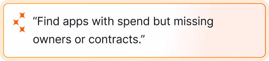Text box stating: Find apps with spend but missing owners or contracts.