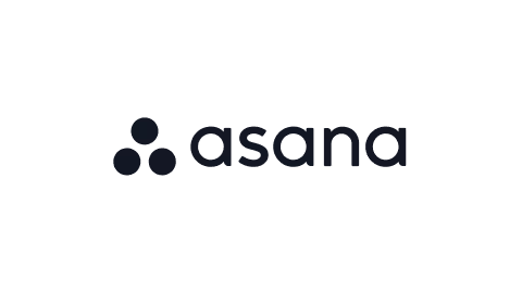 Asana logo in black text with a triangular icon on the left.