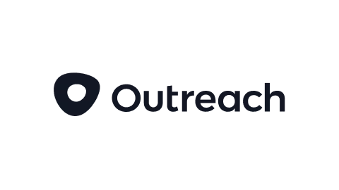 Outreach company logo with a hexagon-shaped icon on the left and text on the right.