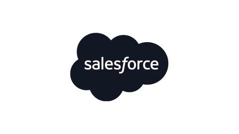 Salesforce brand name in white text inside a dark cloud shape on a black background.