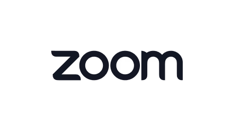 Zoom company logo in black font on a dark background.
