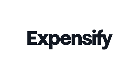Expensify brand name text logo on a black background.