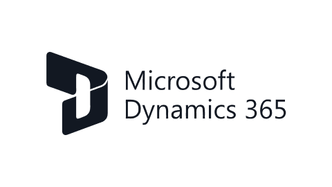 Microsoft Dynamics 365 logo with stylized geometric icon and text on white background.