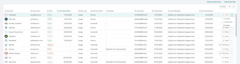 Connection Details for Each App via Usage Connect