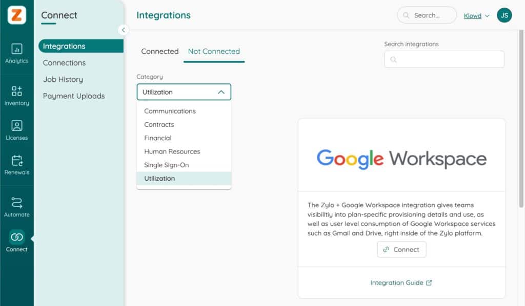 Google Workspace direct usage integration with Zylo