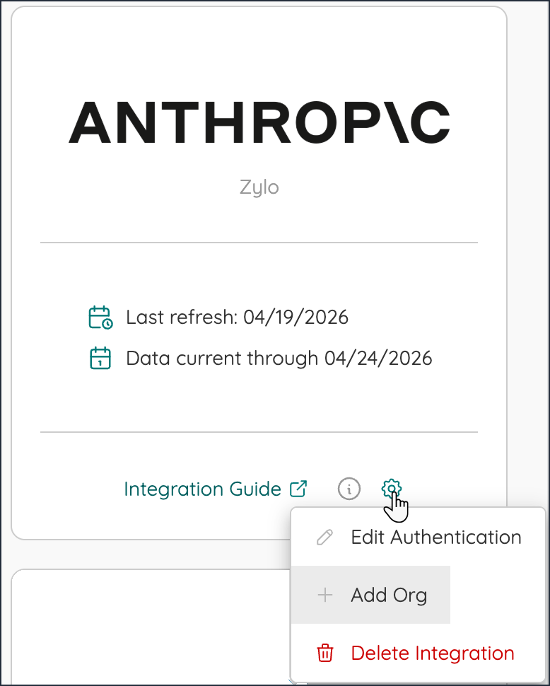 Click Add Org from a connected consumption integration tile