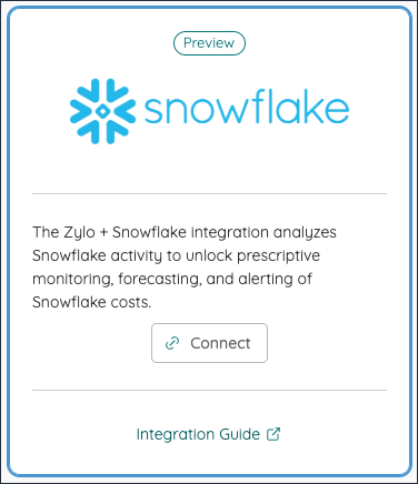 The Snowflake tile for connecting the integration