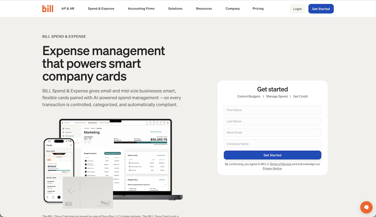 Bill.com screenshot for Spend & Expense solution