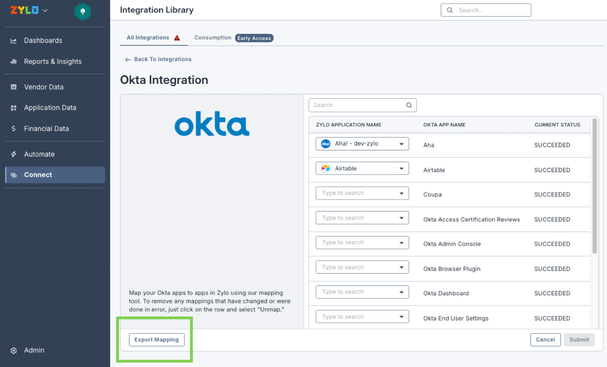 The Export Mapping button on the Review Mapping screen for an integration
