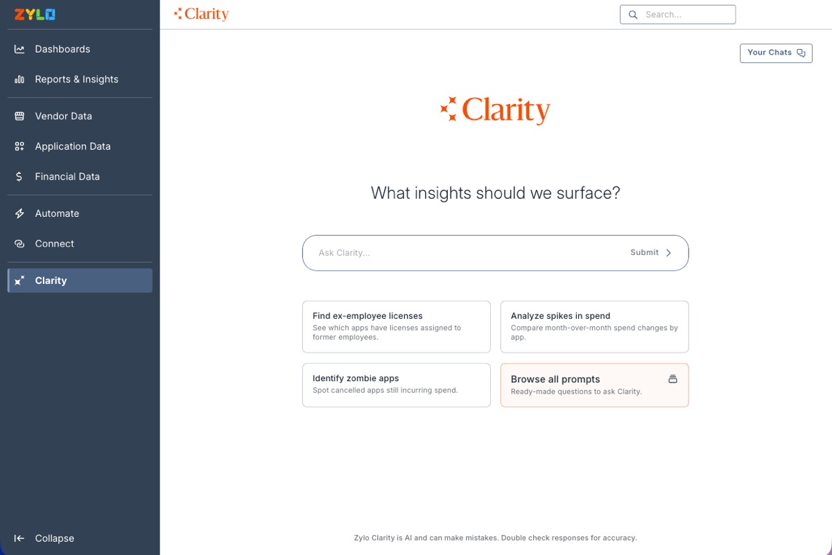 the Clarity in-app chat interface