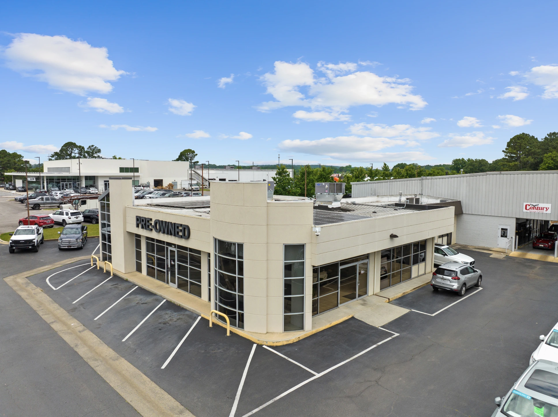 Aerial view of pre-owned center at Century Collision Center.