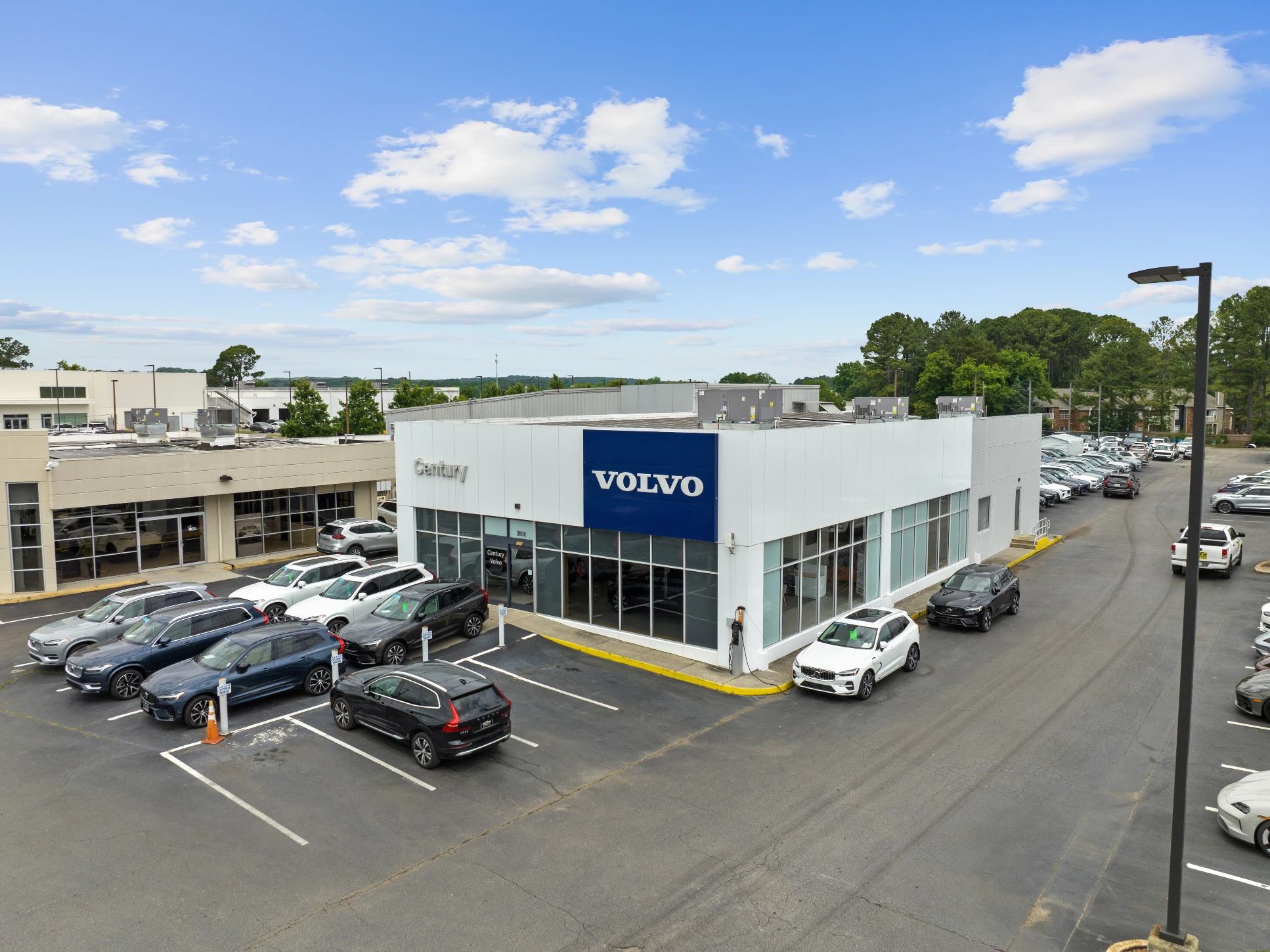 Aerial view of the Volvo repair center on the Century Collision Center campus.