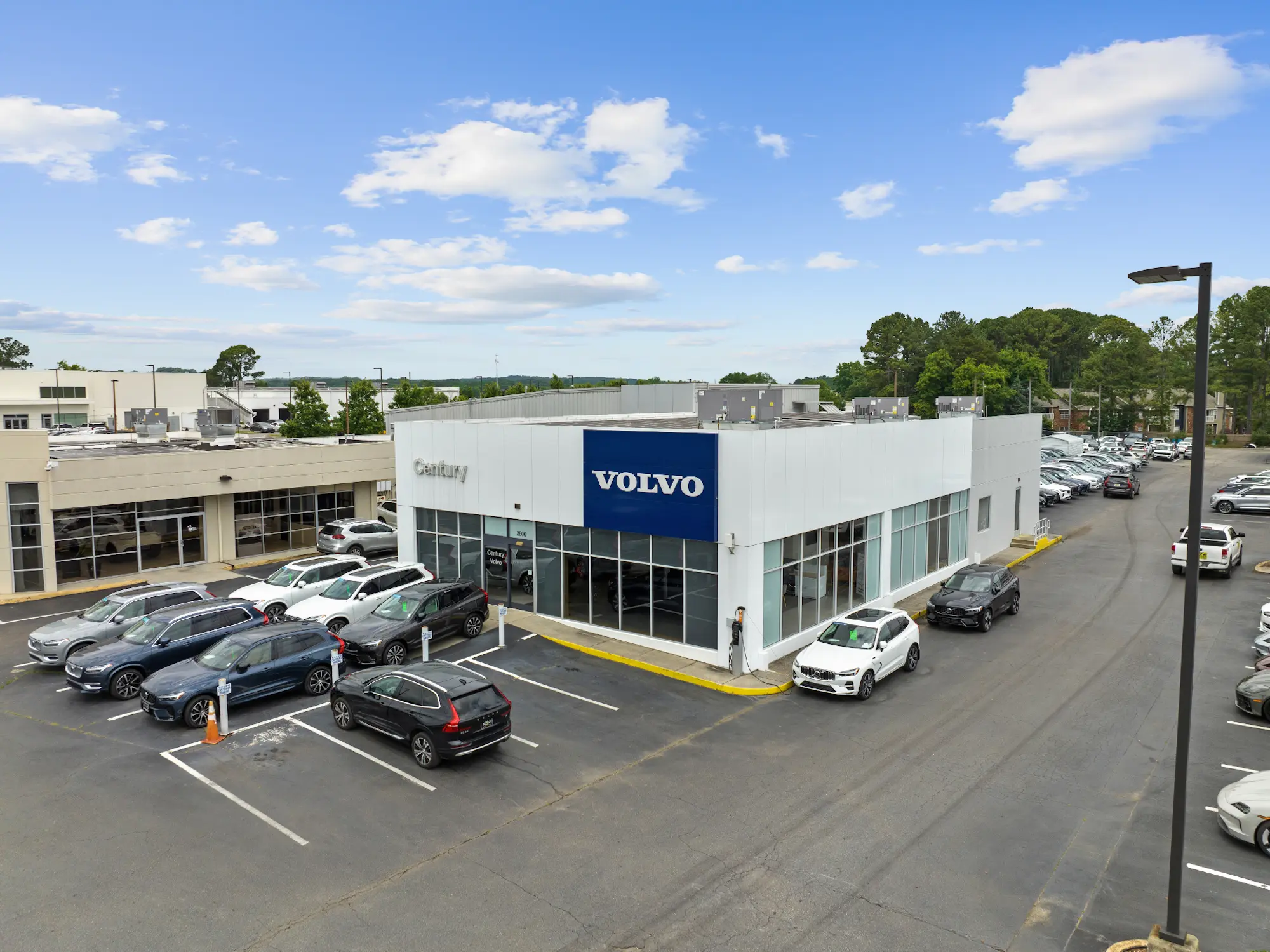 Aerial view of the Volvo repair center on the Century Collision Center campus.