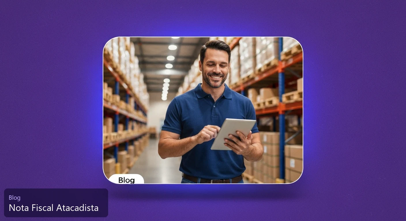 Nota fiscal atacadista: distribuidor conferindo o estoque do atacado com um tablet