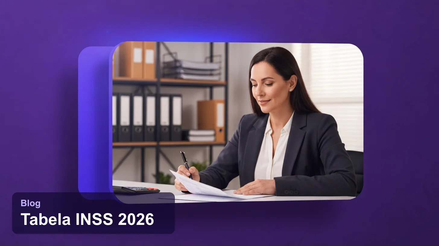 Tabela INSS 2026: analista de folha de pagamento revisando holerite em escritório contábil