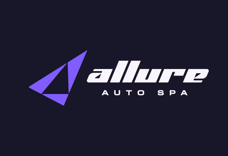 Logo of Allure Auto Spa with a stylized purple geometric shape on the left and bold white text on the right.