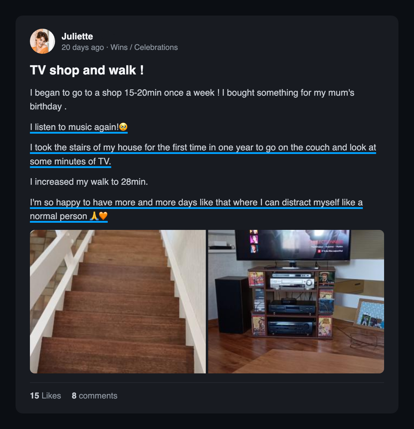 Community win post: Tv shop and walk