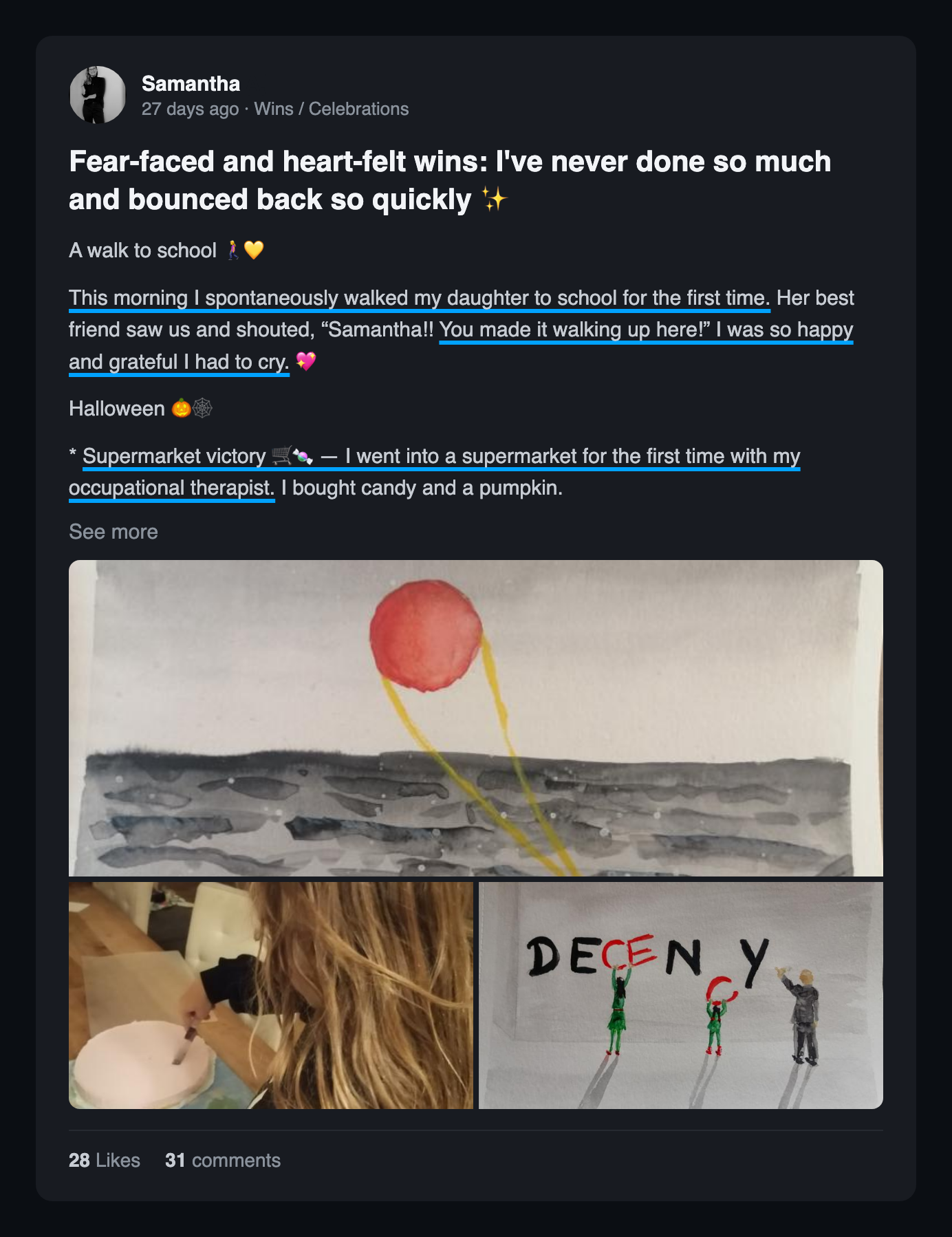 Community win post: Fear faced and heart felt wins