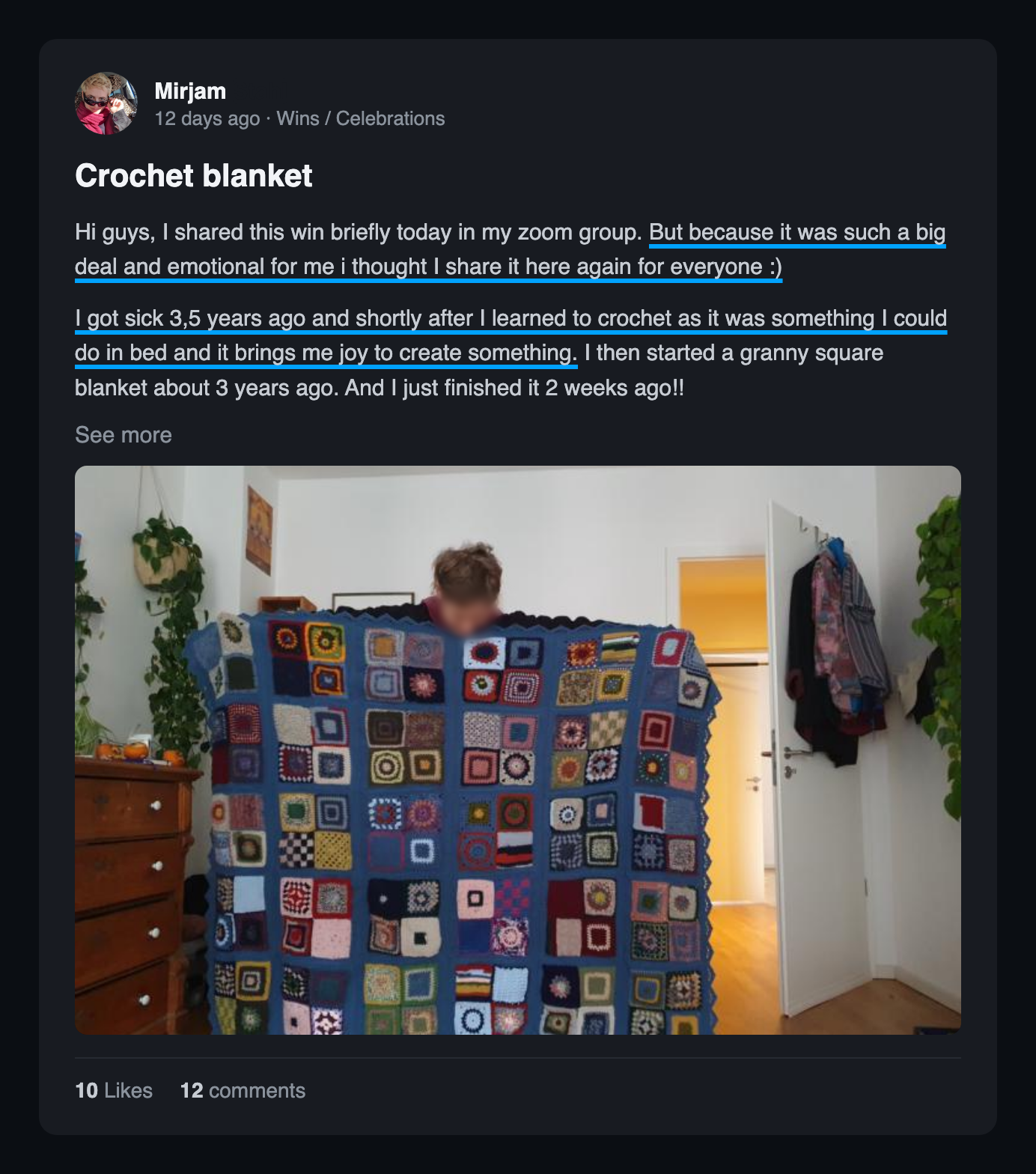 Community win post: Crochet blanket