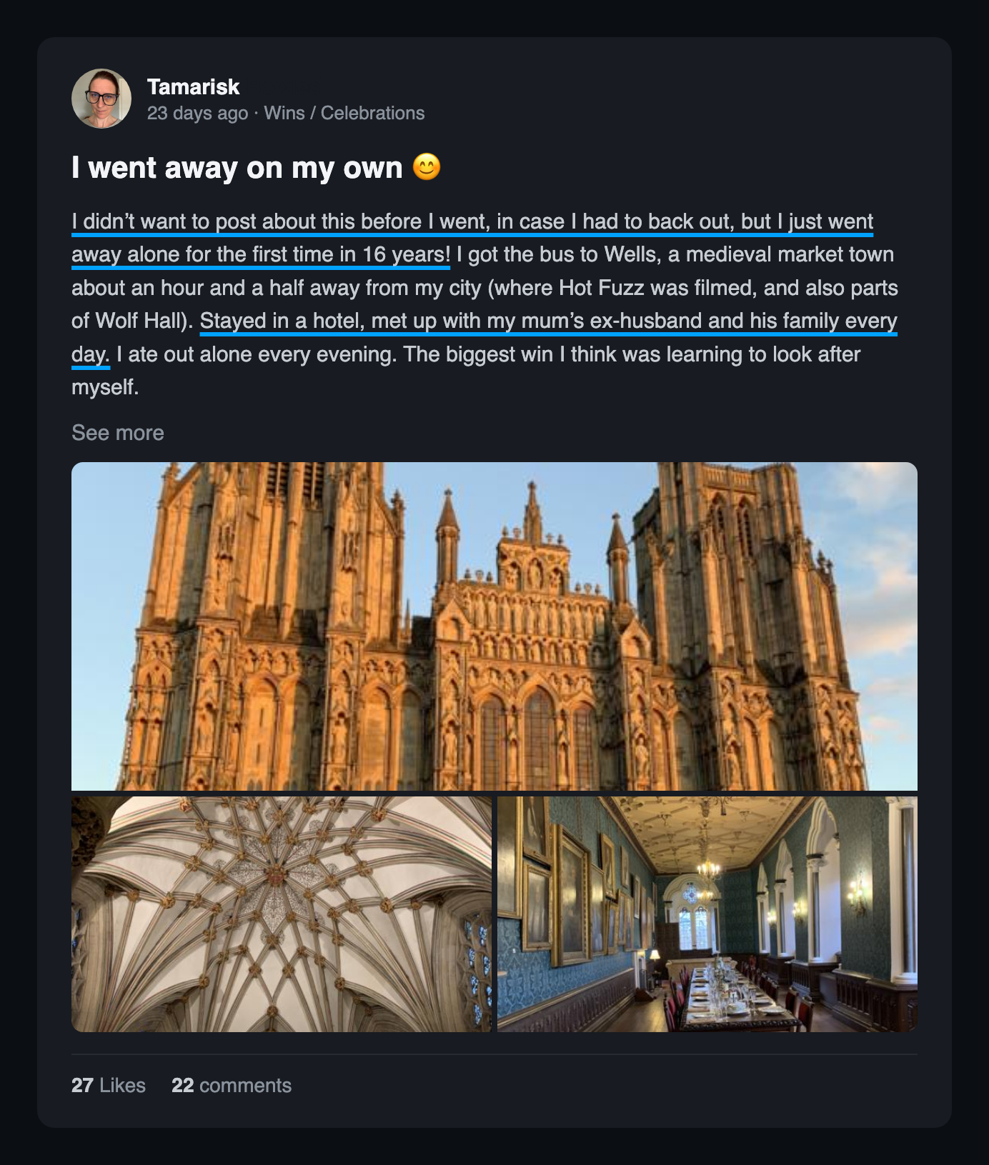 Community win post: I went away on my own