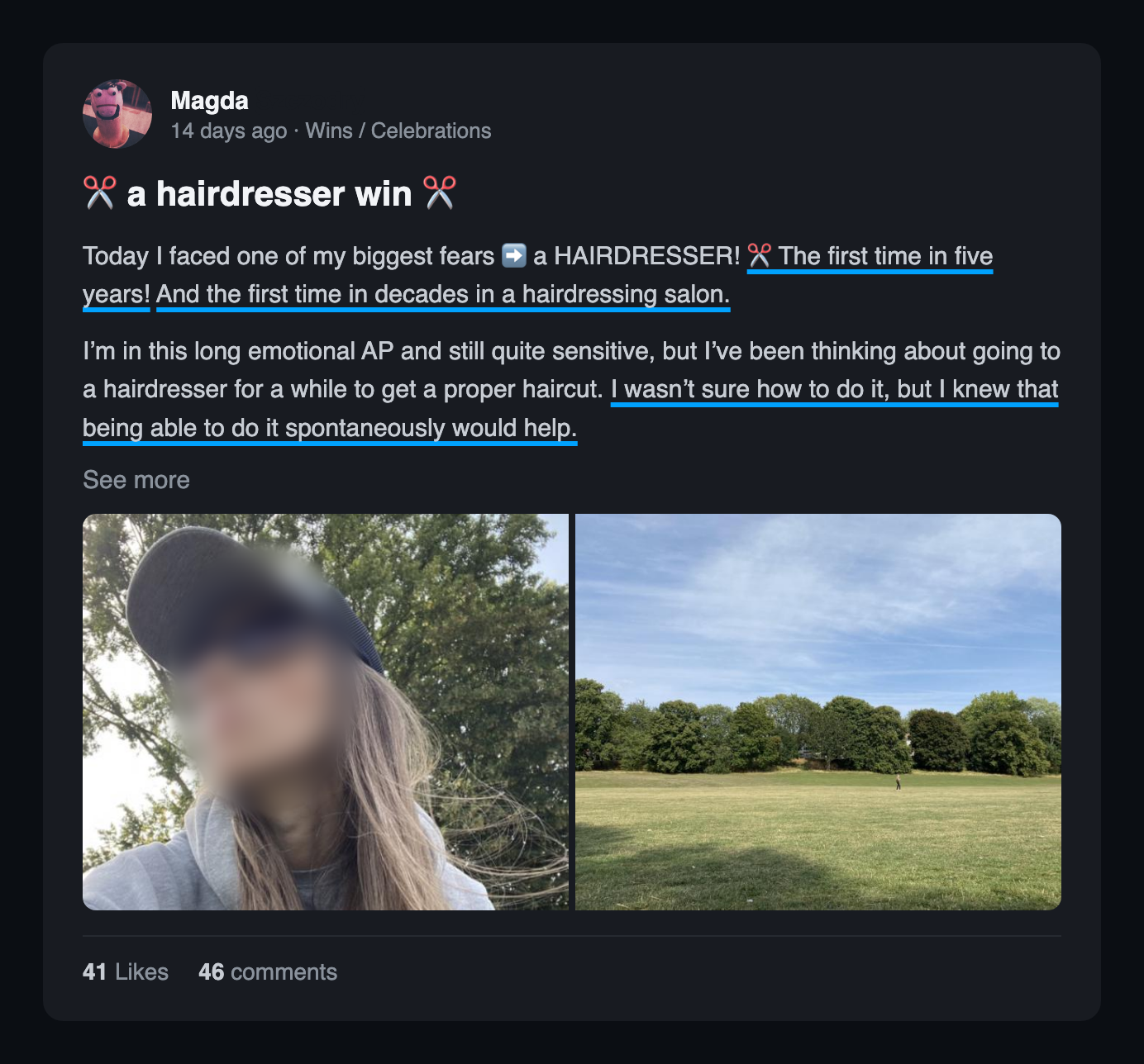 Community win post: A hairdresser win