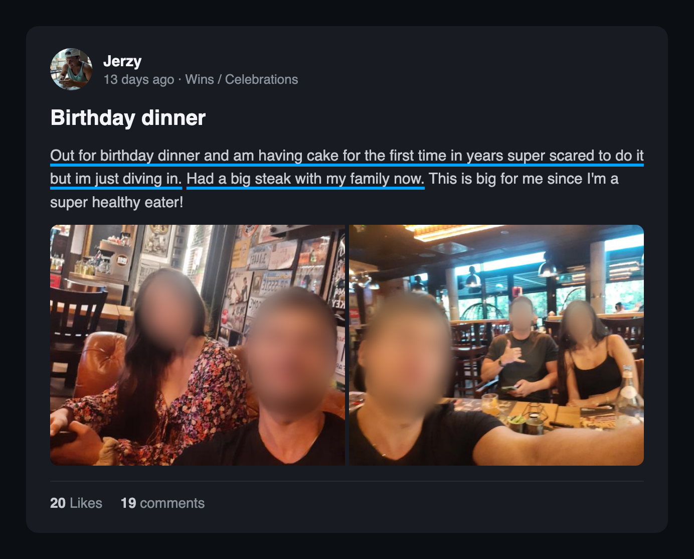 Community win post: Birthday dinner