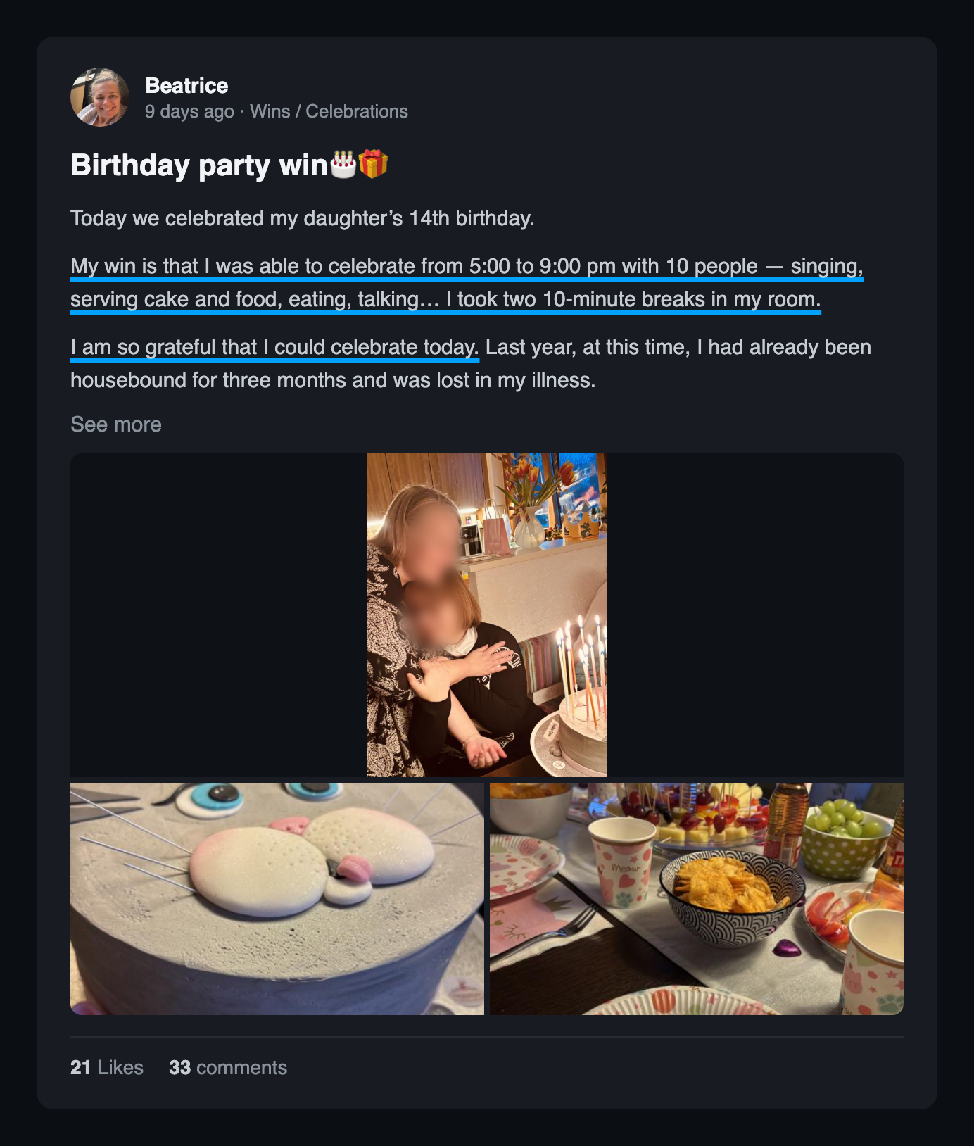 Community win post: Birthday party win 2