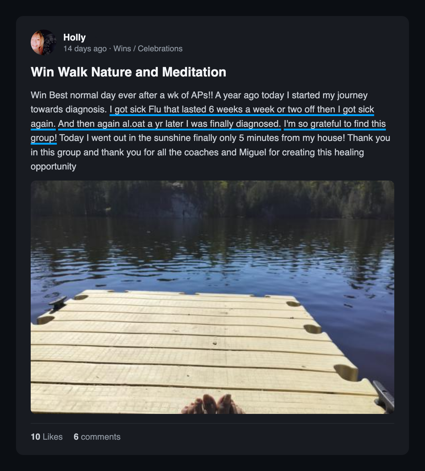 Community win post: Win walk nature and meditation