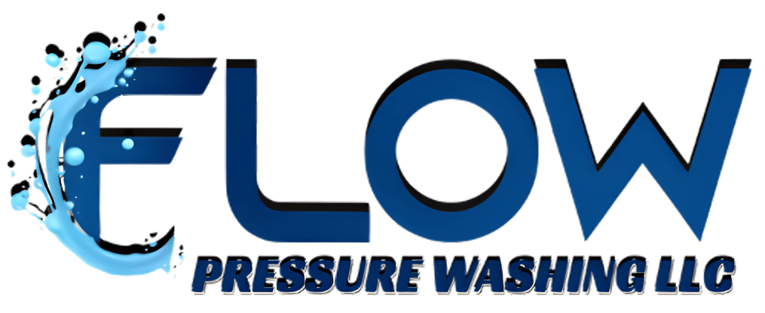 Logo for Elow Pressure Washing LLC with a splash of water forming part of the letter E.