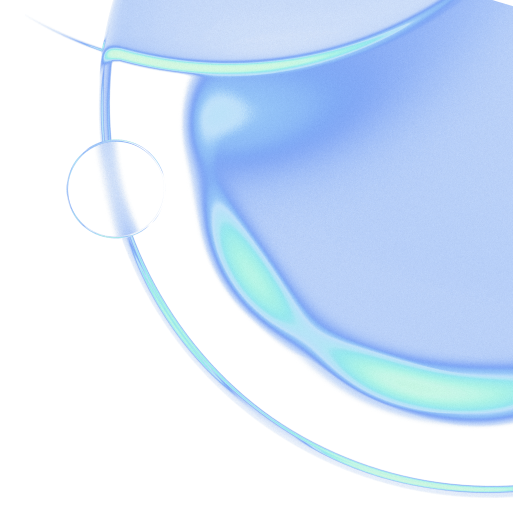 Close-up of a smooth, semi-transparent blue abstract shape with glowing edges and a circular outline on a black background.