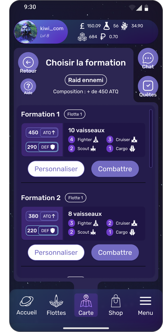 Interface de sélection de configuration de flotte.