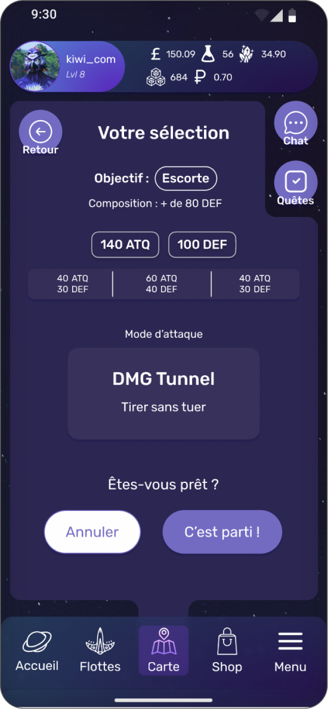 Récapitulatif pré-combat de composition de flotte