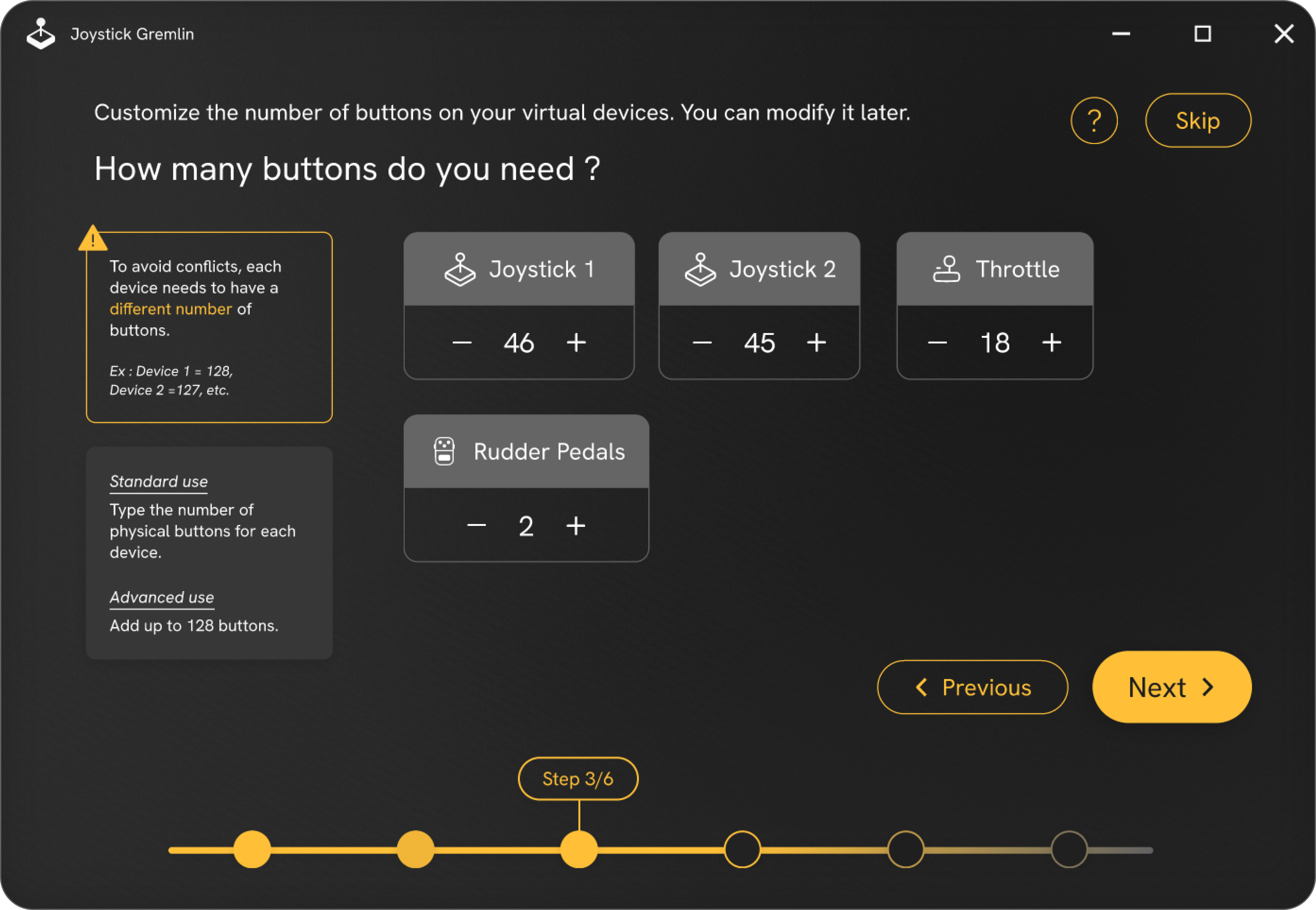Etape de l'onboarding pour entrer le nombre d'inputs par device à configurer