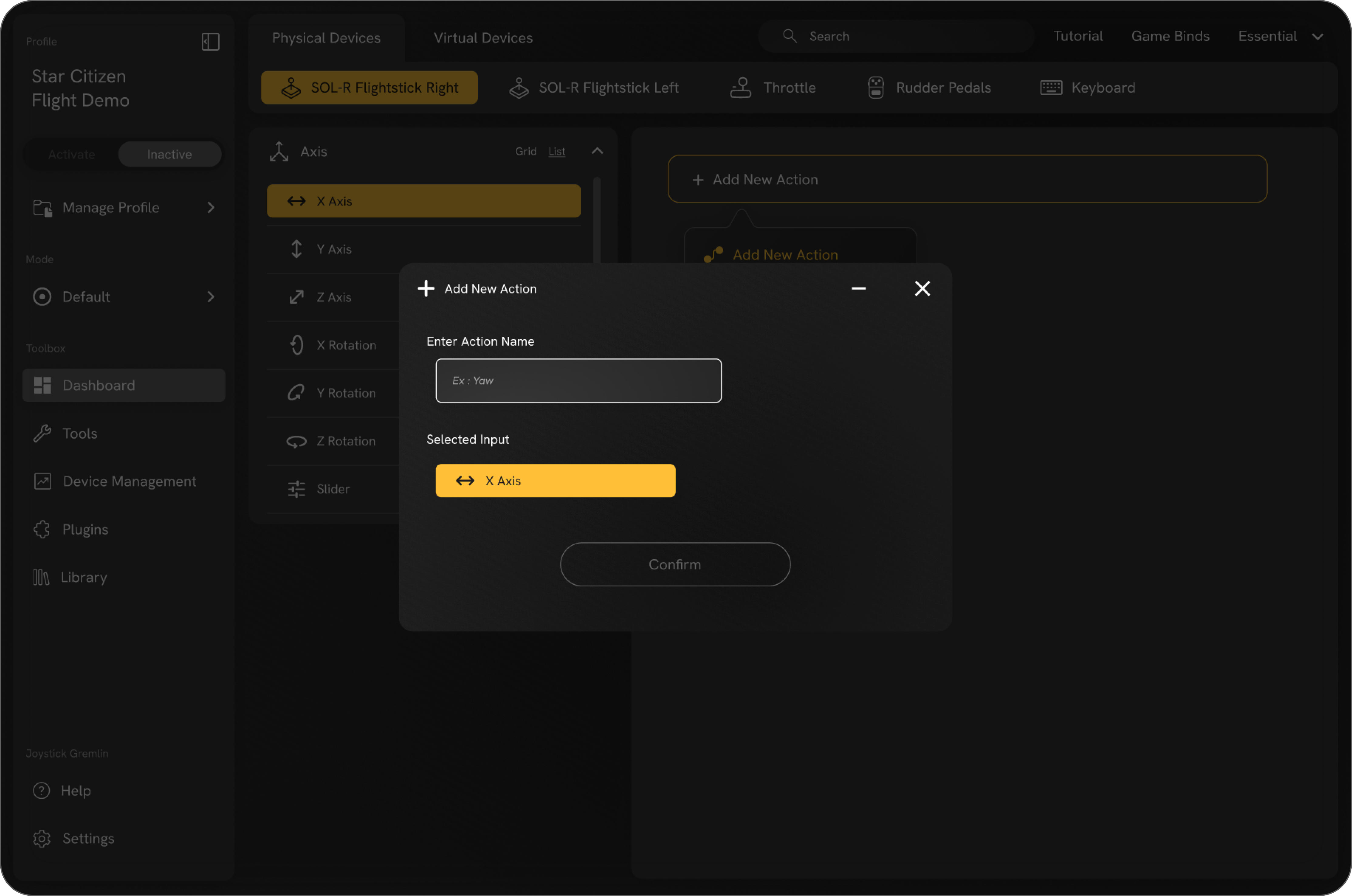 Tutoriel axes de vol nommage d'une nouvelle action