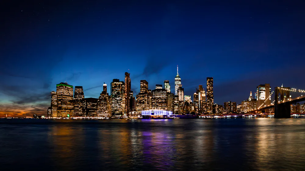 New York City skyline at dusk