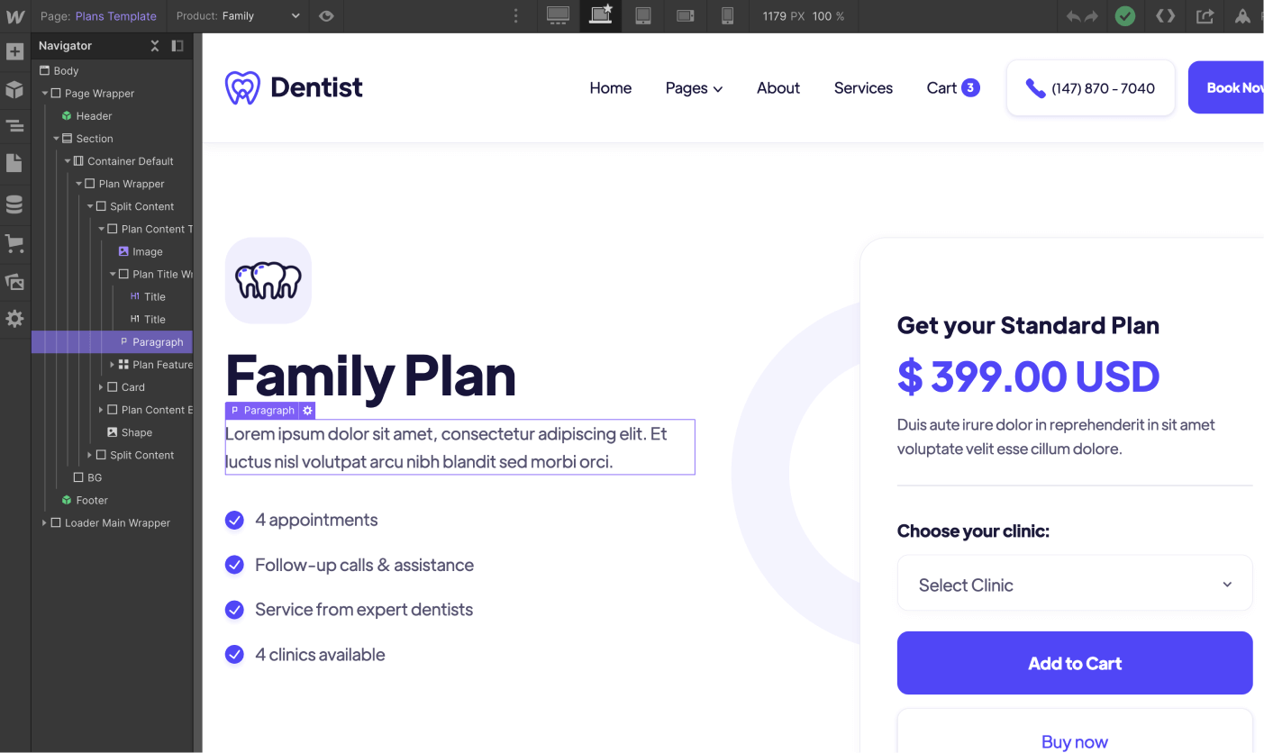 eCommerce Page - Dentist Webflow Template