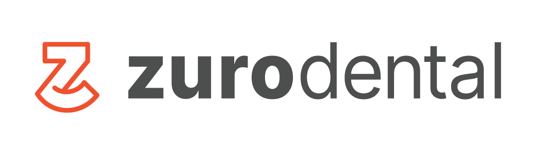 Logotipo de zurodental con un símbolo rojo estilizado a la izquierda y texto en gris oscuro.
