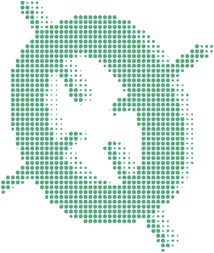 Pixelated green circle with a black silhouette of a dragon in the center.