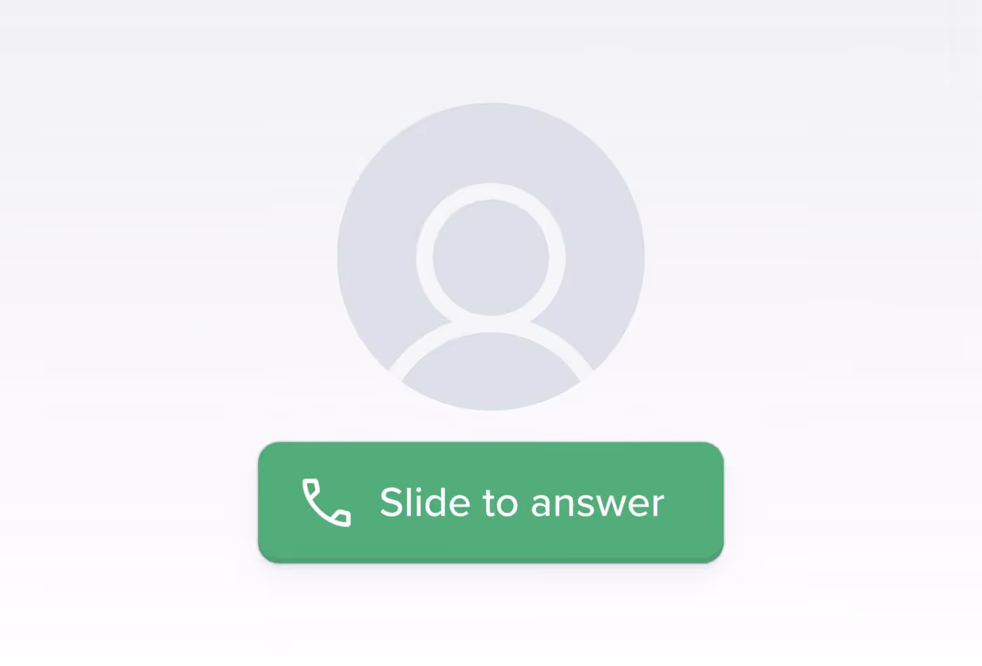 Mobile phone screen showing an incoming call with a green slide bar labeled Slide to answer and a generic user icon above.