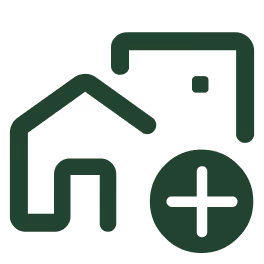 Icon of a house with a plus sign and a document, representing adding home work or tasks.