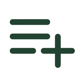 Icon of a list with a plus sign indicating add to playlist or add item.
