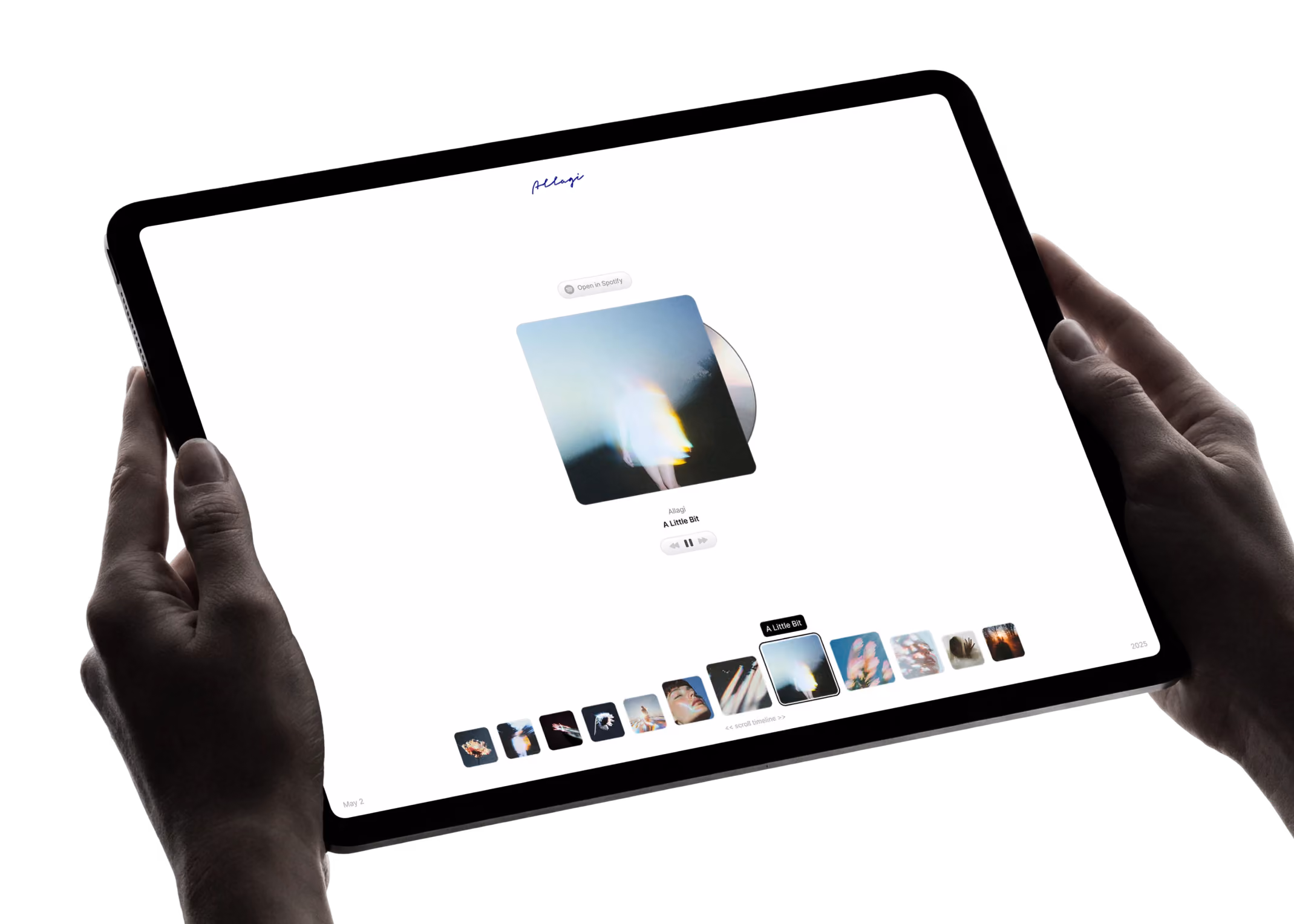 Allagi music website on a tablet