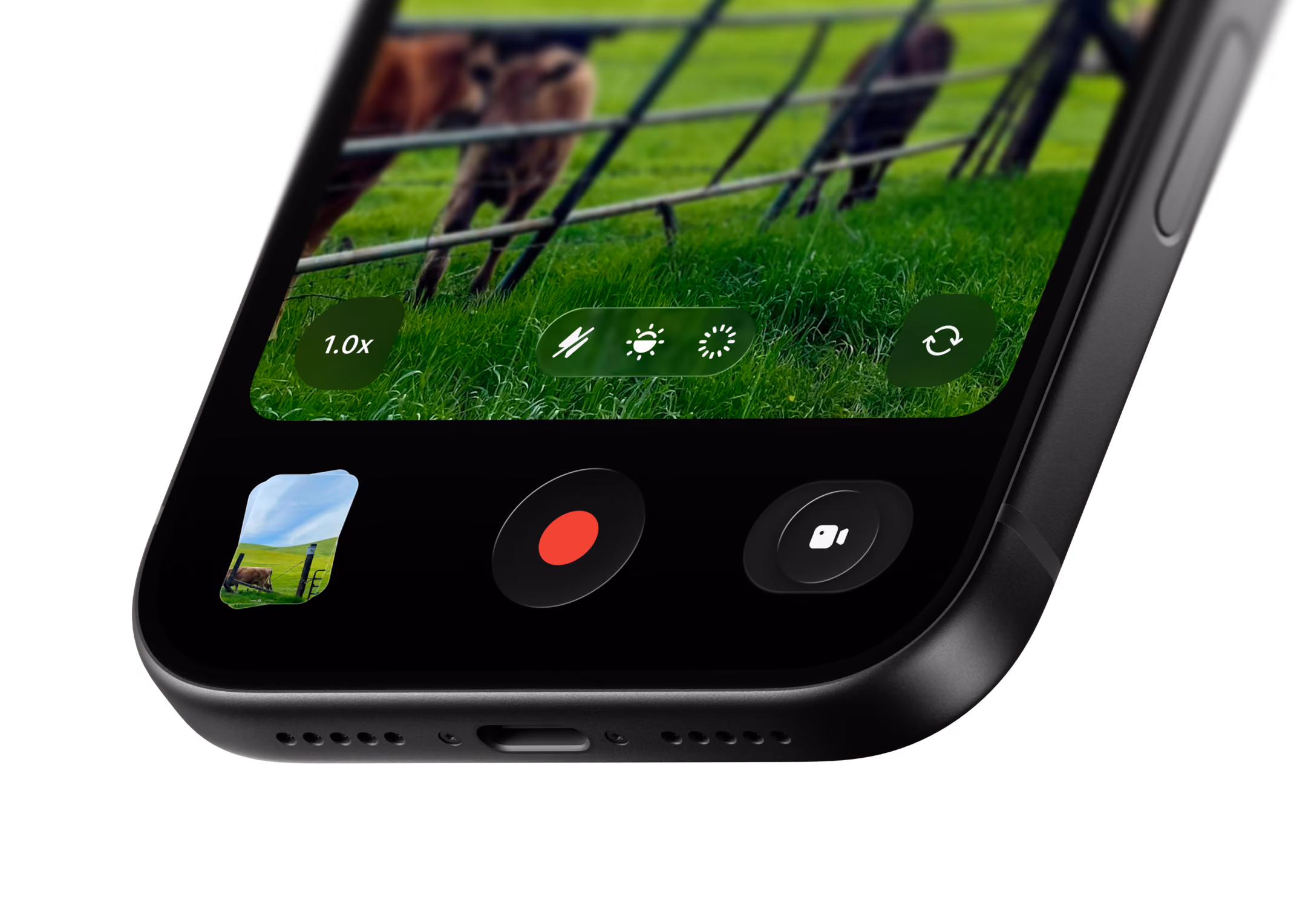 Camera capture controls with zoom, record and video mode buttons