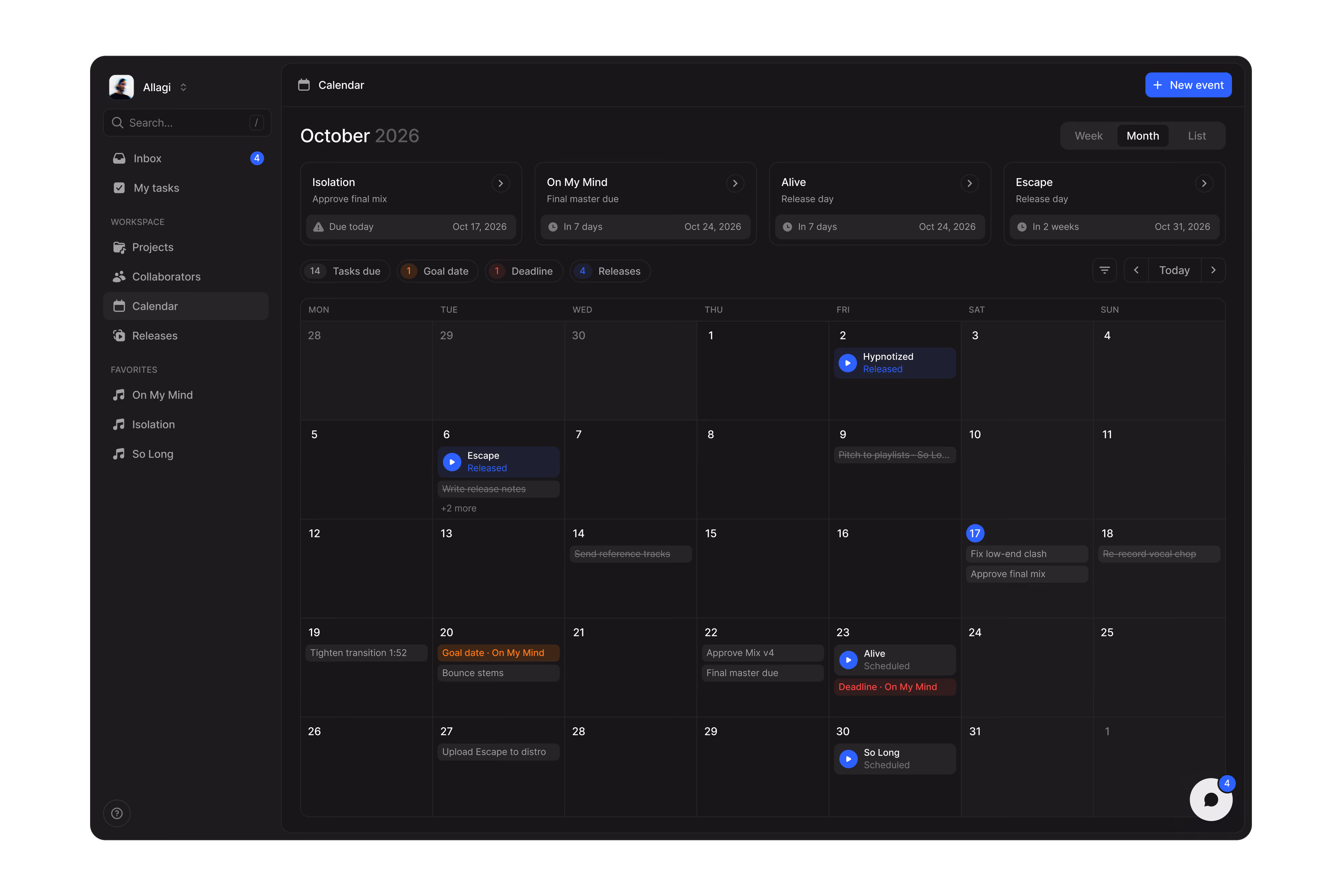 Song detail page with waveform comments, tasks and collaborators