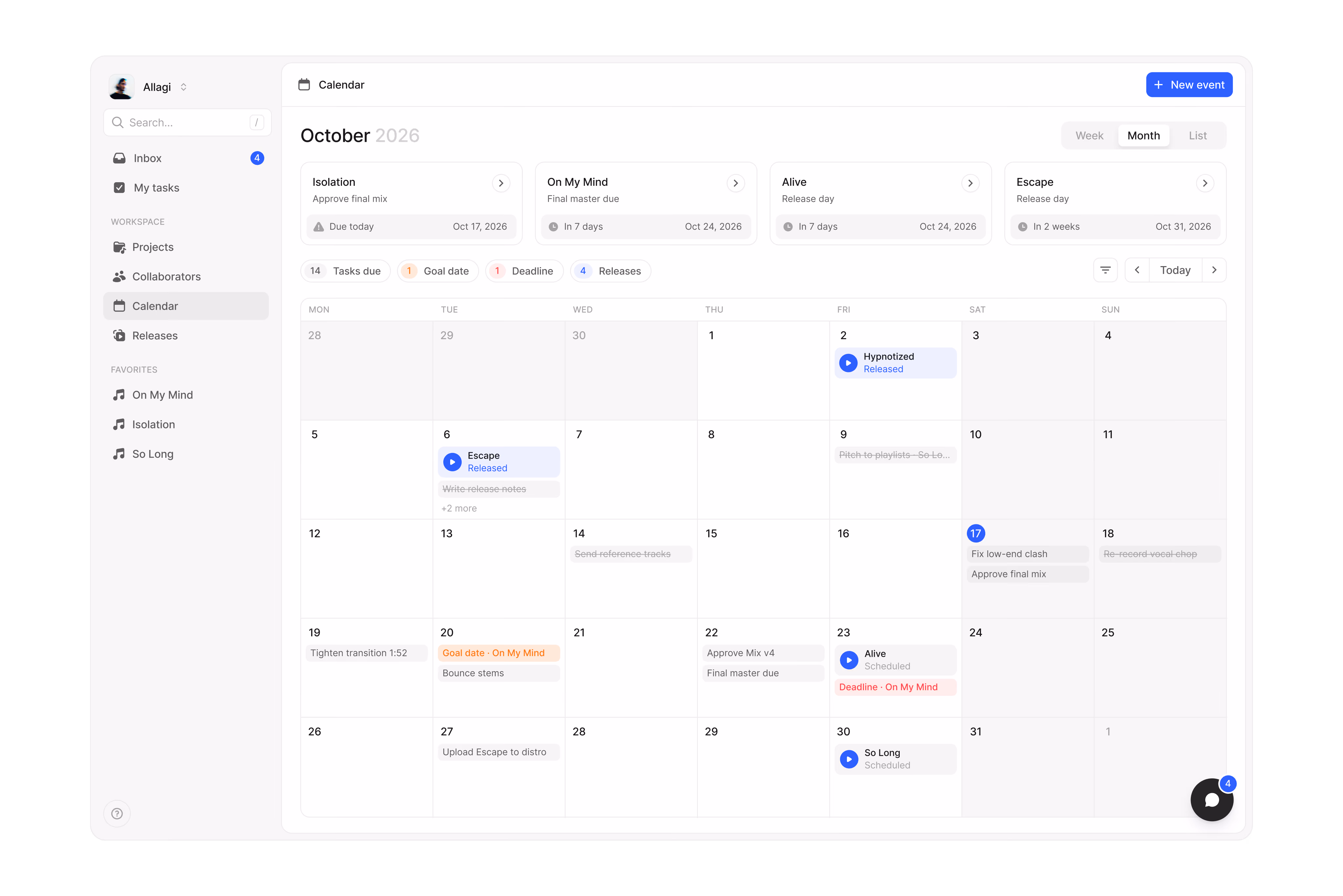 Song detail page with waveform comments, tasks and collaborators