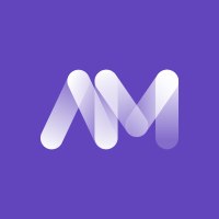 Stylized white and purple letters 'AM' on a solid purple background.